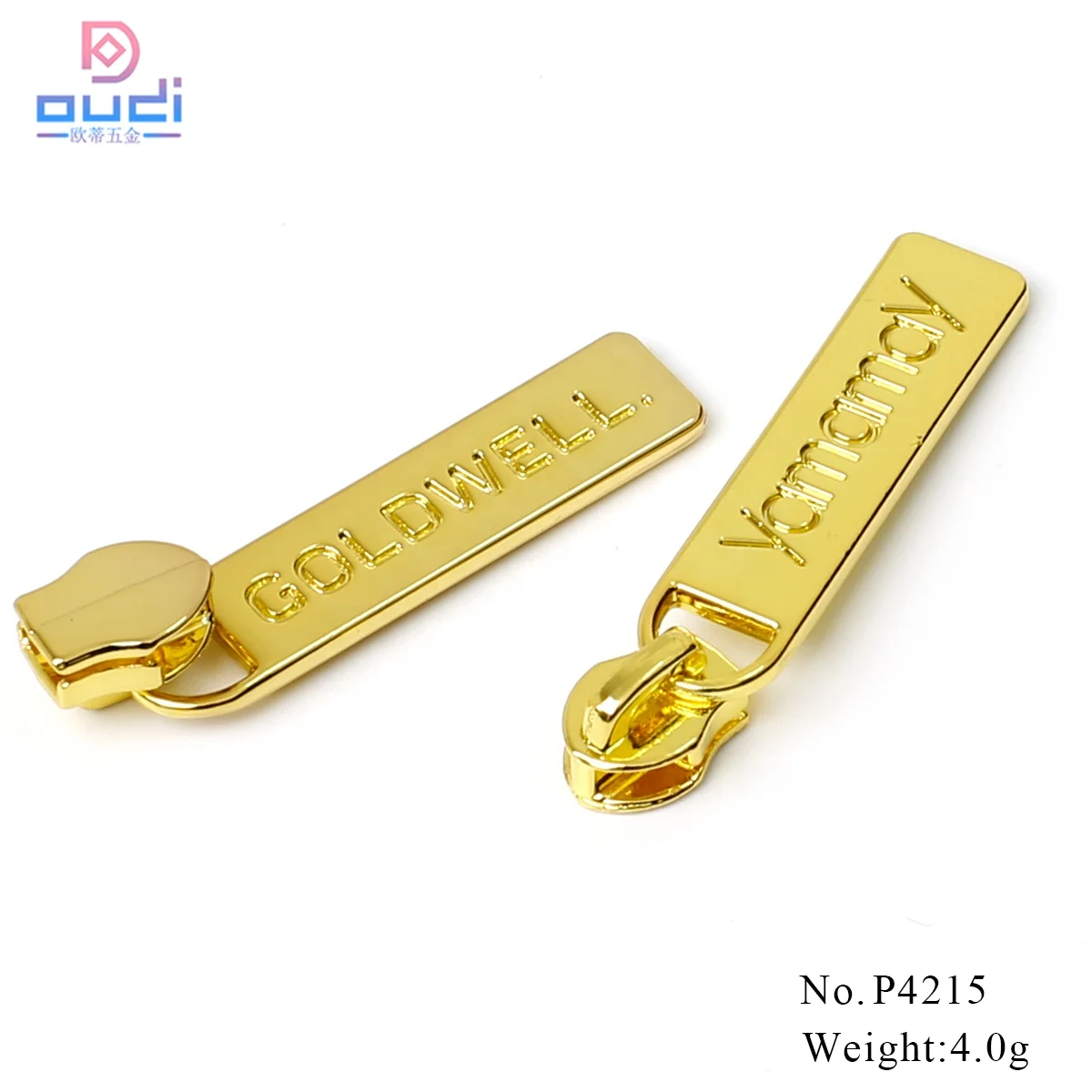 Ladies Bag Accessories Custom Metal Zipper Puller For Bag Engraved Logo Zipper Slider And Puller Set