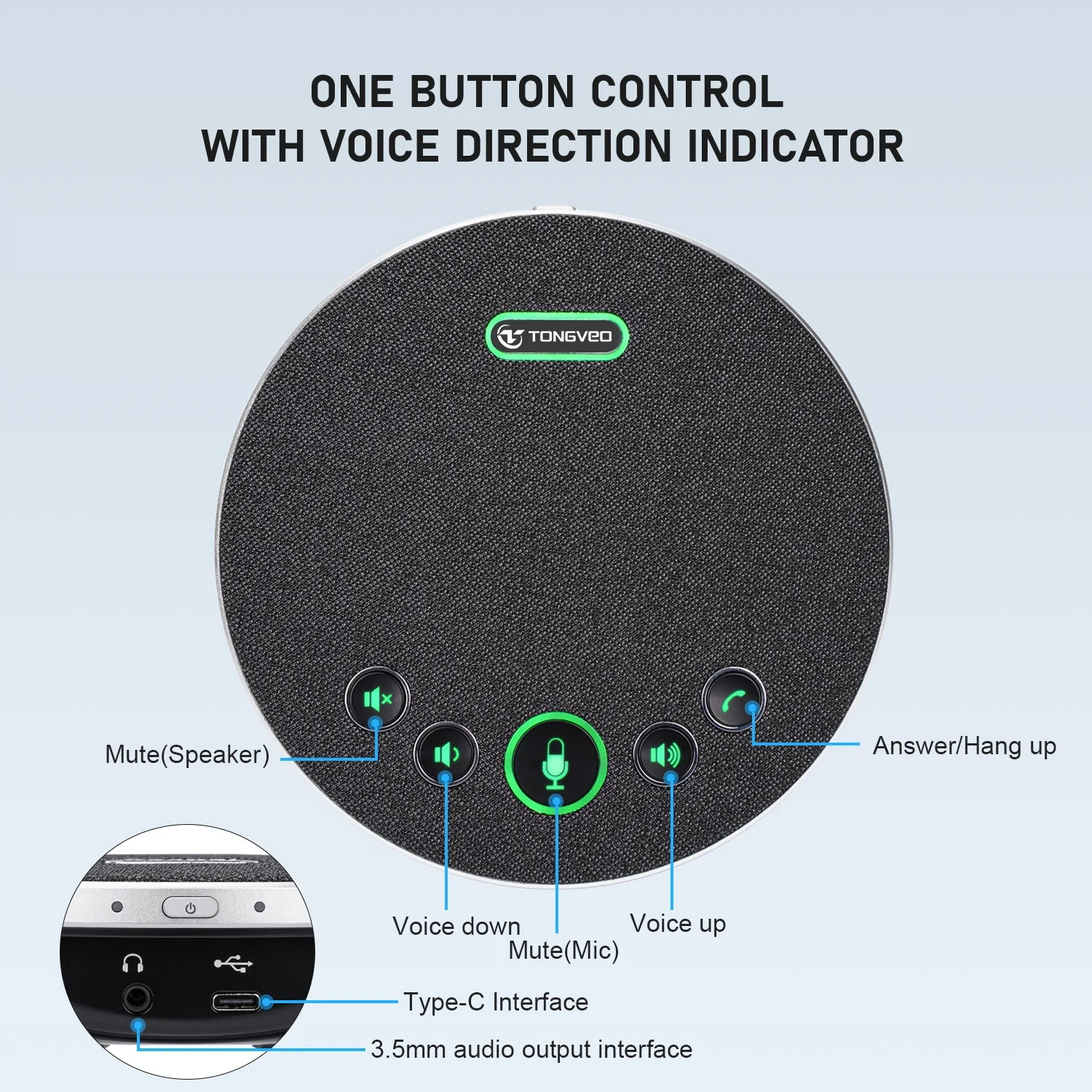 USB Speakerphone Built-in Full Duplex 360 Voice Pickup AI Microphones Conference Speaker for Video Conference Gaming Chatting Sk