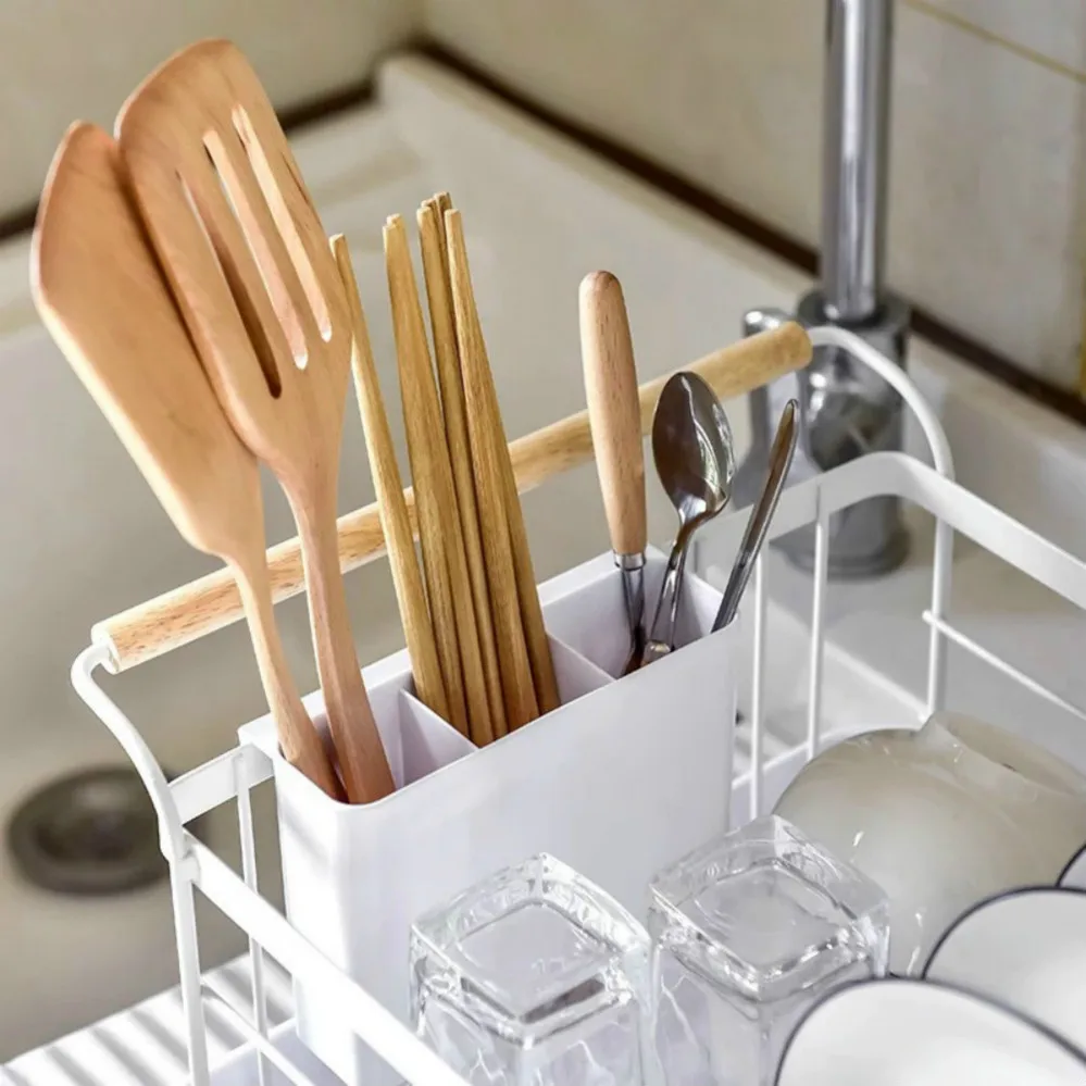 Stainless Steel kitchen plate storage dish drying rack with plastic salver