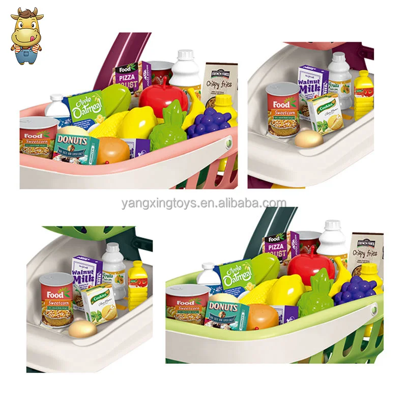 Kids Pretend Play Toy Supermarket Play Set Shopping Trolley Cart