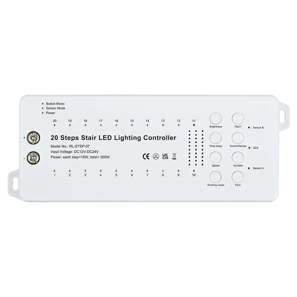 STEP-07 20 Steps Easy Installation Precision Sensor White Stair Lighting Controller with Panel Switch for Indoor Stair