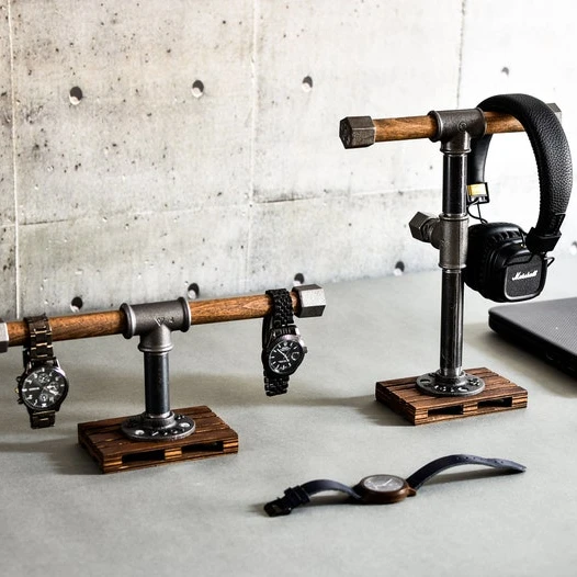 industrial headphones stand hanger by water pipe holder for music lover loft gift