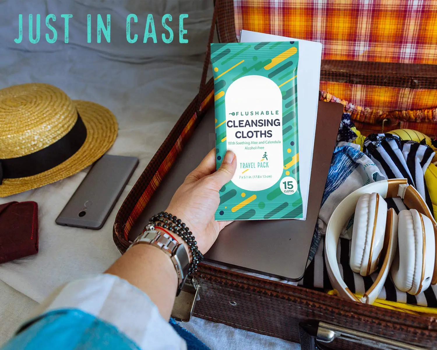 15 Count Private Label Flushable & Plant Based Organic Wipes With Soothing Aloe and Calendula