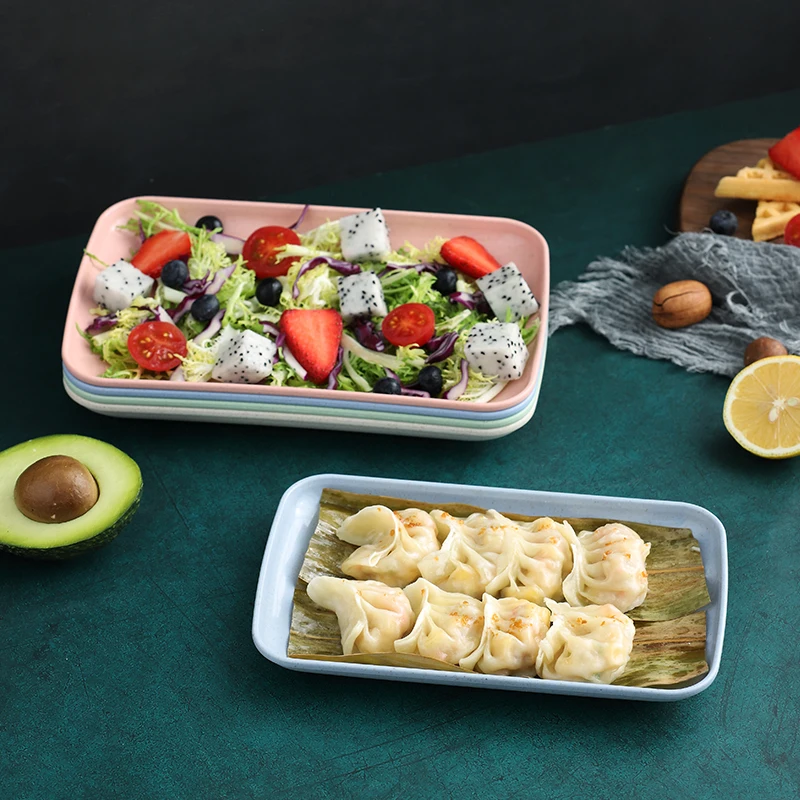 
Amazon Wheat straw plate Nordic style 21cm rectangular dish household simple environmentally friendly fruit tray dessert plate 