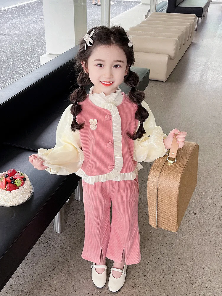 Wholesale Fashion Spring Baby Wear Autumn 2pcs Kids Dress Suits Casual Girls Clothes Sets