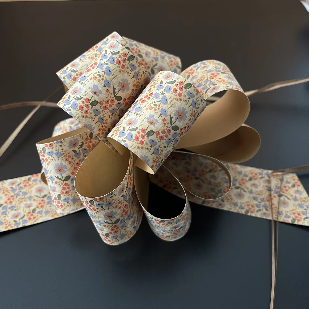 Gift decoration accessories kraft paper pull bows with floral pattern