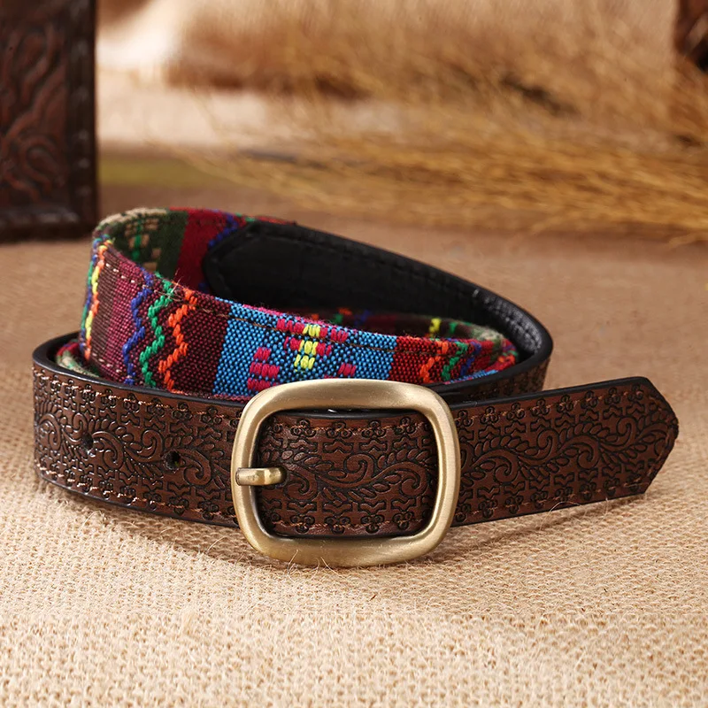 Whosales Cheap OEM Decorative High Quality Handwork Custom Designs Lady Jean Knitted PU Leather Embroidery Belts