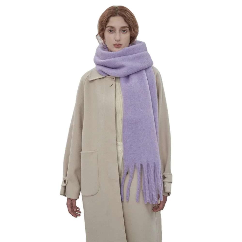 Macaroon Color Soft Waxy Thick Beard Solid Polyester Cashmere Scarf Women Thickened Warm Scarf In Winter