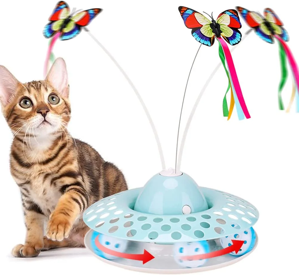 Automatic Electric Rotating Cat Toy Colorful Butterfly Bird Animal Shape Interactive Pet Dog Kitten Interactive Training Cat Toy