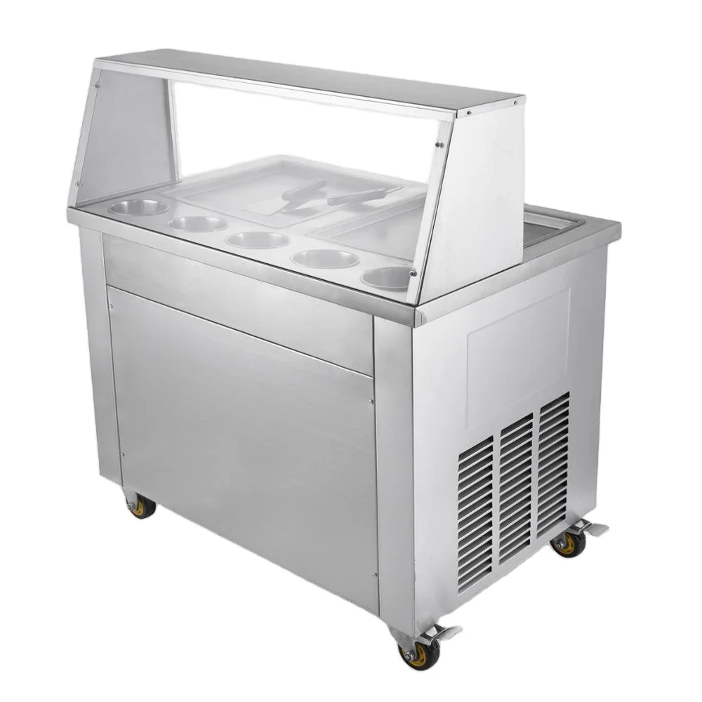 
Double Square Pan Fried Ice Cream Machine Rolling Yogurt Maker with 5 Buckets at 1060w/ Ice Cream Machine Maker 