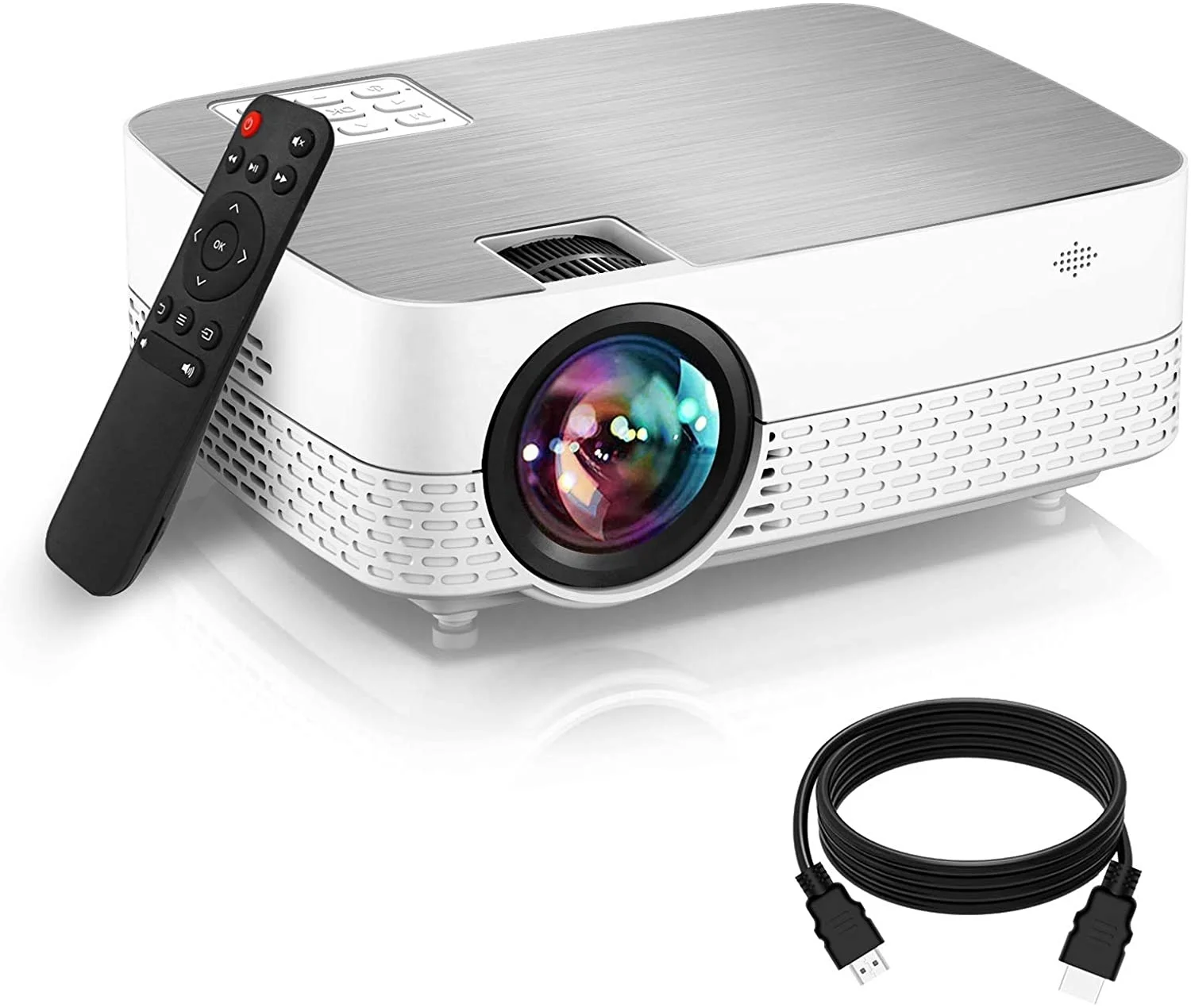 HD Movie Projector 6500 Lumens 1080P Supported HiFi Speaker for Home Theater Projector 60,000 Hours LED lamp Life Outdoor Video