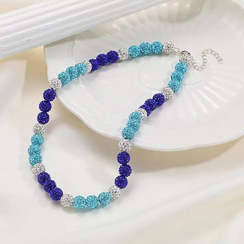 Colorful Rhinestone Round Beaded Baseball Athlete Bling Ice Collection Bead Chain Stylish Sports Crystal Beads Necklace for Mens