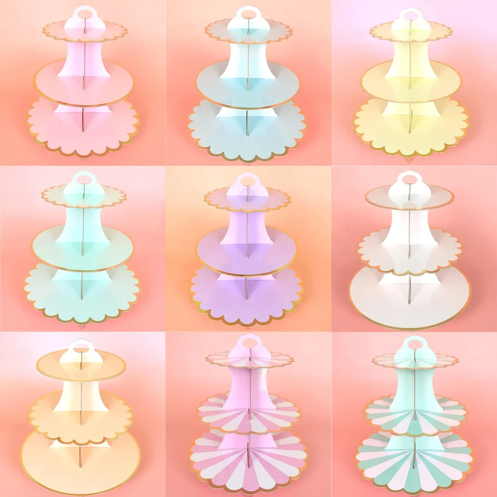3-Tier Paper Cake Stand Cardboard Dessert Cupcake Stand Display Rack for Happy Birthday Wedding Party Decor