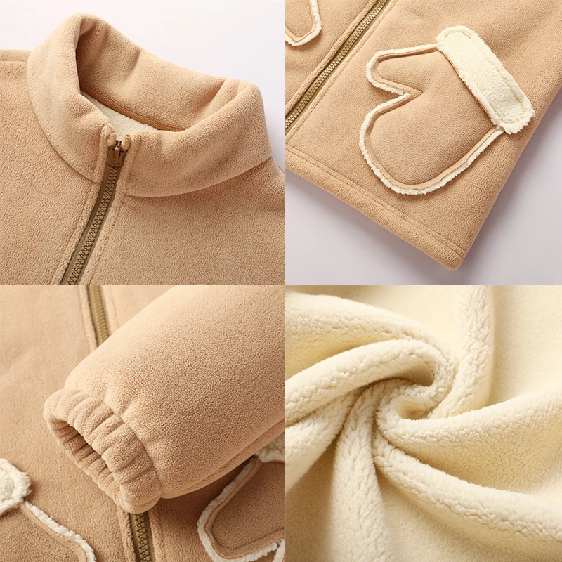 Spring Winter Boys Fleece Jacket Outdoor Warm Toddler Kids Unisex Stand Collar Polar Fleece Full-Zip Cute Jackets