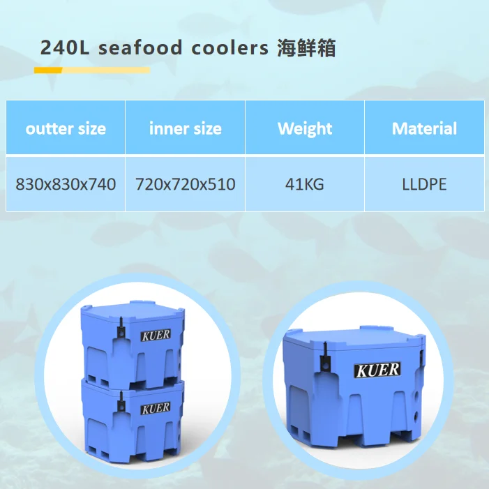 240L 550L 1000L High quality roto molded cooler with seafood cooler box  with Multiple sizes