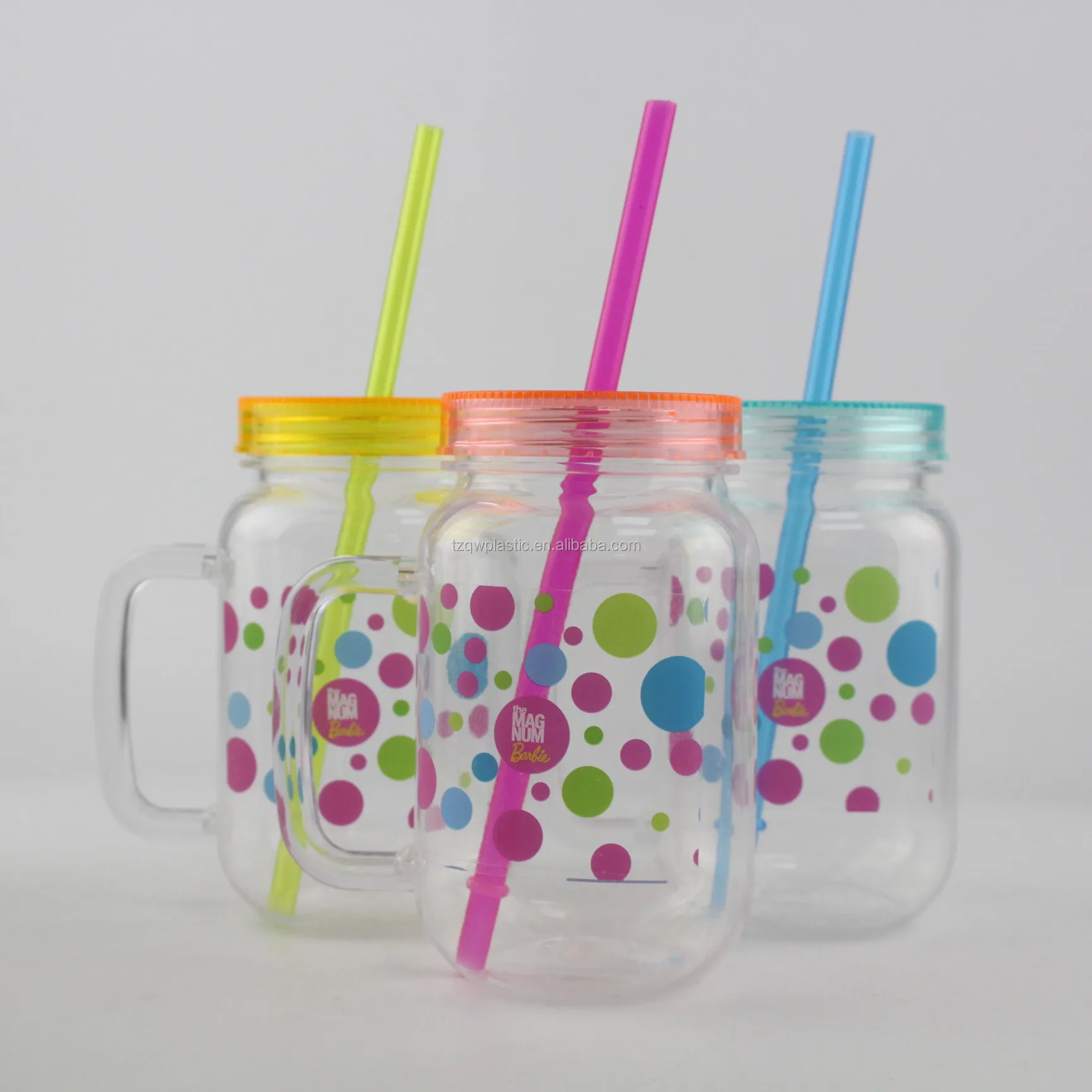 Mason Jar with handle with Straws and Metal lid. 16 Oz/400ml. Each. Old Fashion Drinking Glasses