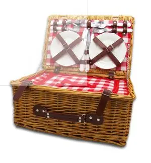 Wicker Woven Basket Picnic Basket With Insulated Cool Bag Cutlery Tableware For Camping Kitchen Storage Sundries