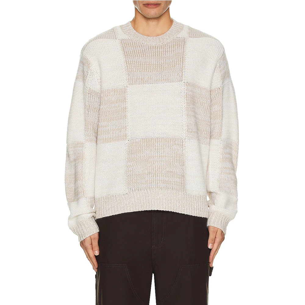 Custom FNJIA Mid Weight Knit Wool Acrylic Blend Fabric Jumper With Ribbed Edges Jacquard Knitted Fashion Dominic Sweater For Men