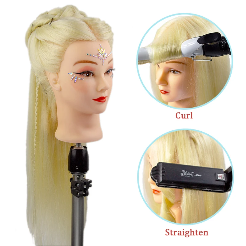 613 Blonde Training Head with Mixed Human Hair Dummy Head for Training for Barber Hair Braiding Practice In Salon