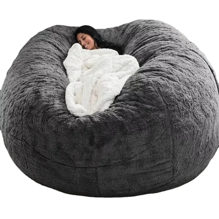 Living Room Chairs Soft Faux Fur Giant Foam Bean Bag, Shredded Foam Bean Bag Large Lazy Sofas