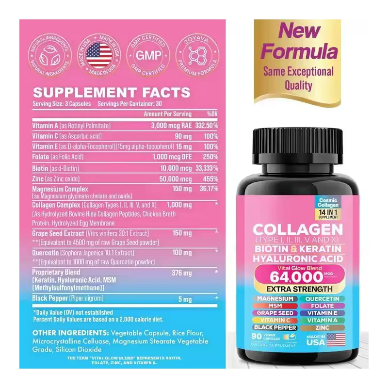 Vegan Friendly Collagen Peptides Powder Multi Vitamins Marine Keratin Biotin Collagen Capsules Healthcare Supplement For Women