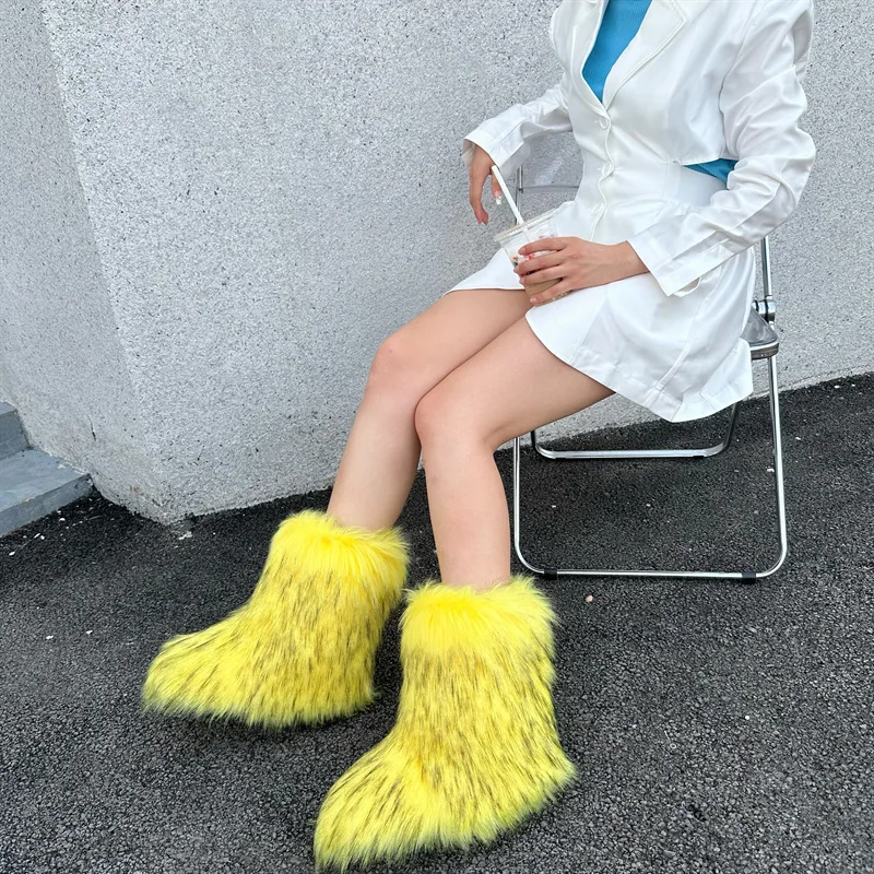 2025 Wholesale fashion ladies fluffy high uggs festival winter woolen leather winter shoes