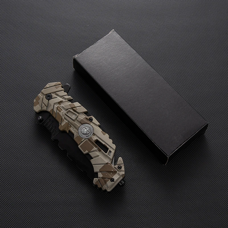 Free Sample Camo Plastic Handle Pocket Hunting Camping Backpacker Folding Knife Outdoor EDC Serrated Blade Survival Rescue Knife