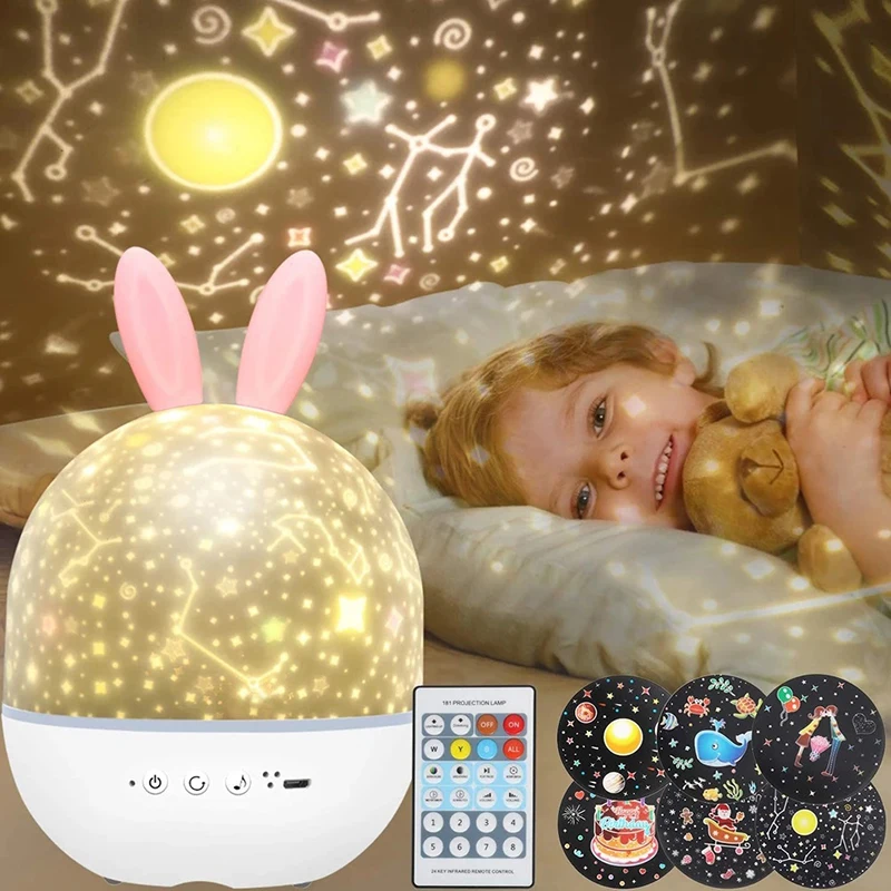 Mini Night Light Music Rabbit Projection Lamp USB Charging Starry Led Sky Projector Lamp
