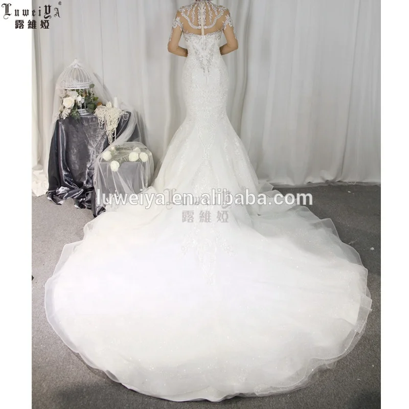 Sexy Open Back Illusion Lace With Detachable Train Bridal Gown Wholesale Wedding Dress Bridesmaid  Turkey Summer Dresses
