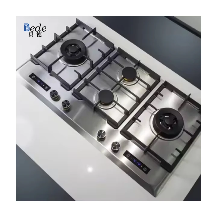 high-end 90cm Built in 4 burner stove Glass Gas Stove electric ceramic induction cooktops cooker Brass burner stainless steel