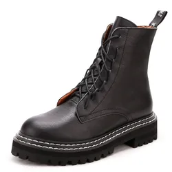 Индивидуальные высококачественные женские ботинки, модные черные кожаные ботинки на ремешках, повседневная женская зимняя обувь