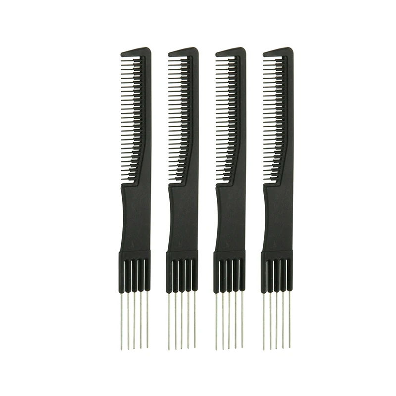 Black Carbon Fiber Handle Stainless Steel Needle Pin Anti-static Metal Pick Hair Fork Comb
