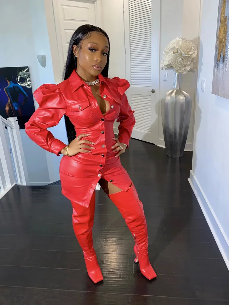 3312 New style comfortable puff sleeve fashion PU dresses single button leather dress for ladies elegant club wear short dress