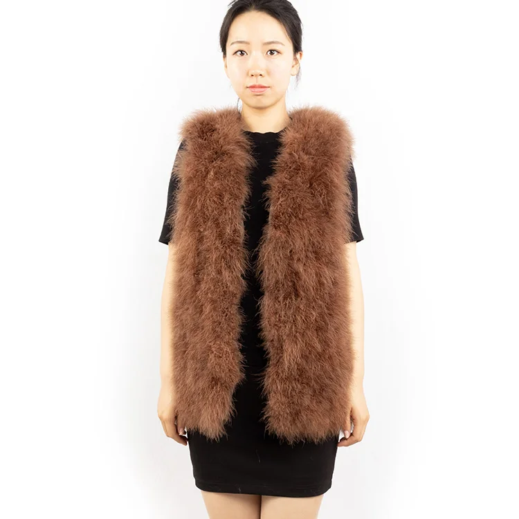 fashion girls caramel fur gilet fluffy women ostrich feather fur vest