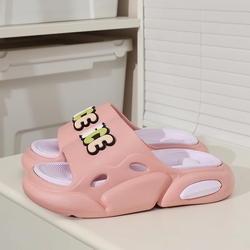 Fashion Casual Sandals Women Double Color Sole Dressy Summer Flat 3D Cute Logo Charm Sandals Slides Shoes For Girls