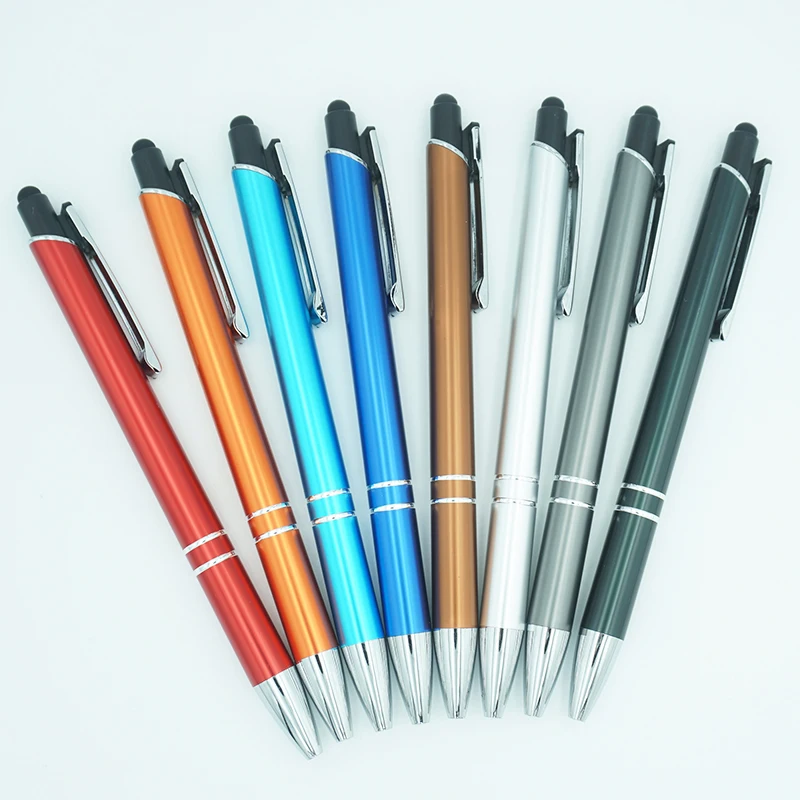 Wholesale Promotional Metallic Colored Barrel Roller Metal Ballpoint Pens With Engrave Logo And Stylus