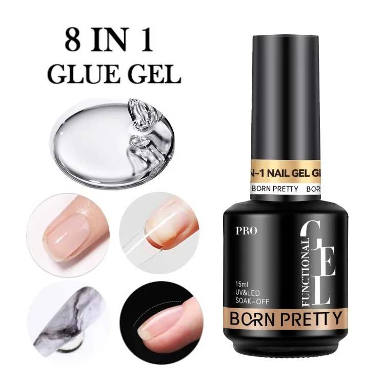BORN PRETTY OEM Custom Logo 8 in 1 Odorless Resin BIAB Builder Brush on Nail Glue Gel Used for Base Gel UV Nail Extension Gel