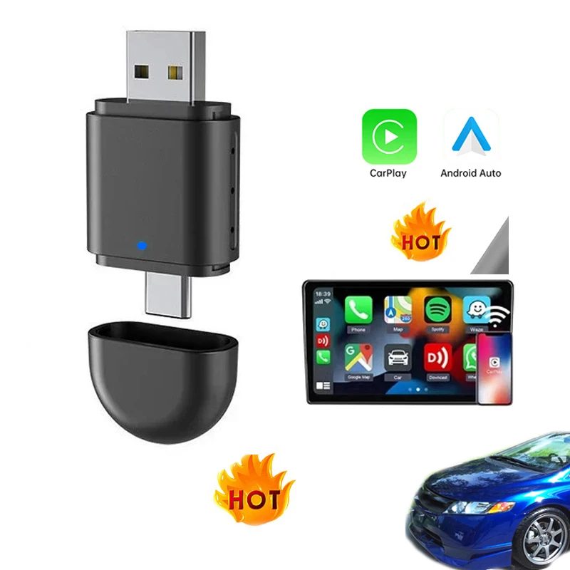 Dual-side 2in1 USB Wireless CarPlay & Android Auto Box 5.0 CP570, Converts Wired to Wireless USB Dongle Adapter for Apple iPhone