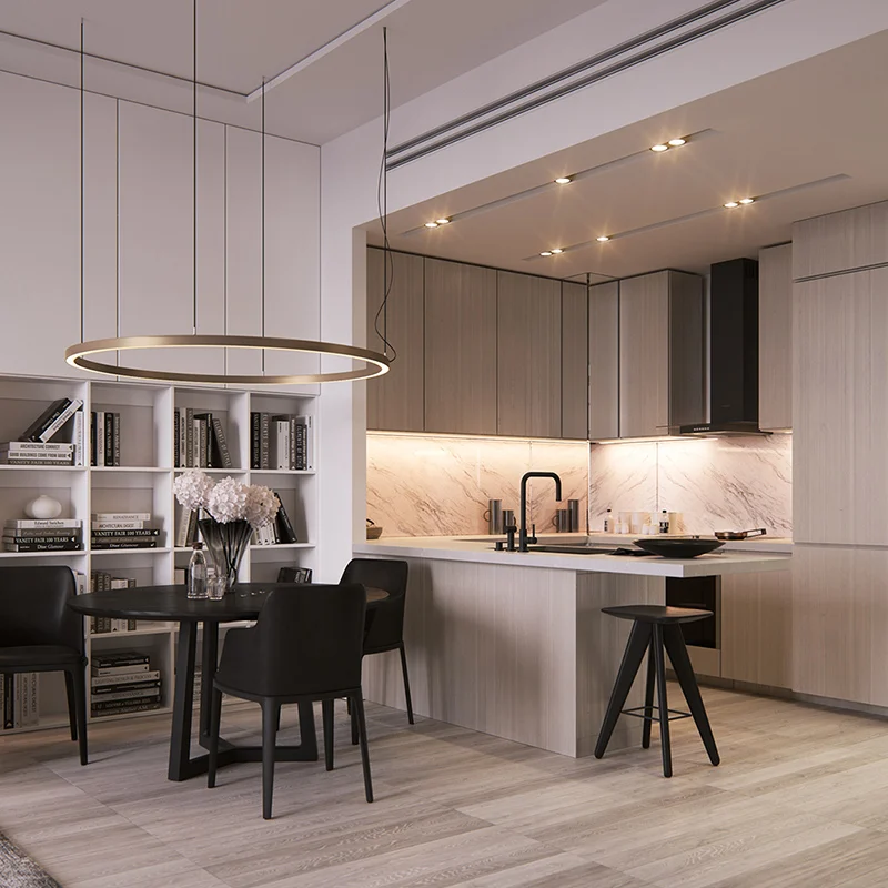 White Matt Modular kitchen with island Peninsula