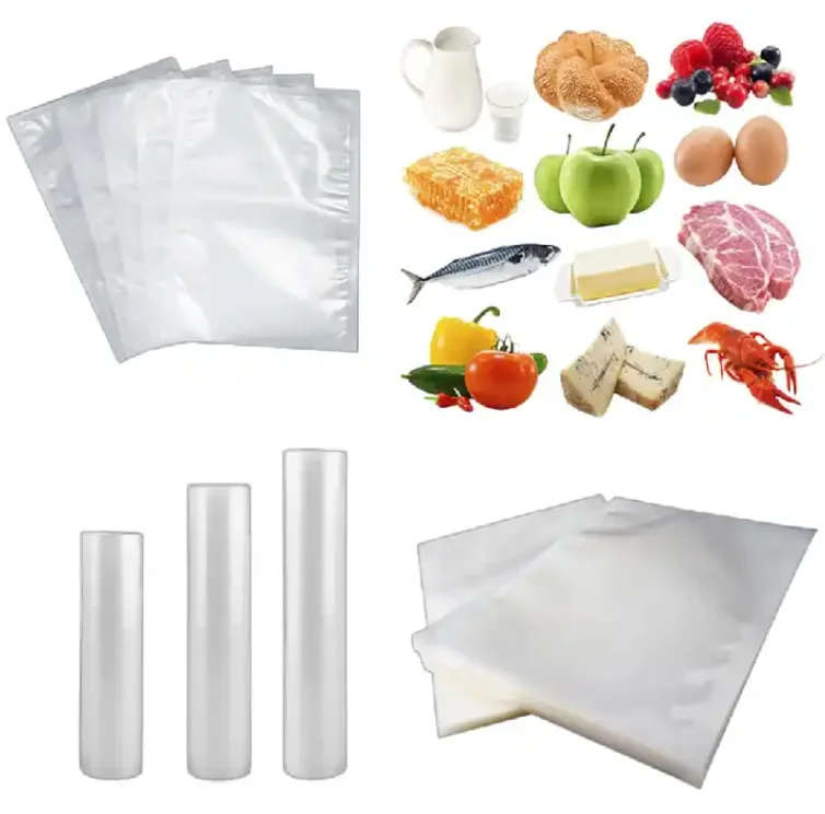 Перерабатываемые тисненые нейлоновые пластиковые упаковочные вакуумные пакеты для хранения продуктов в рулонах дома