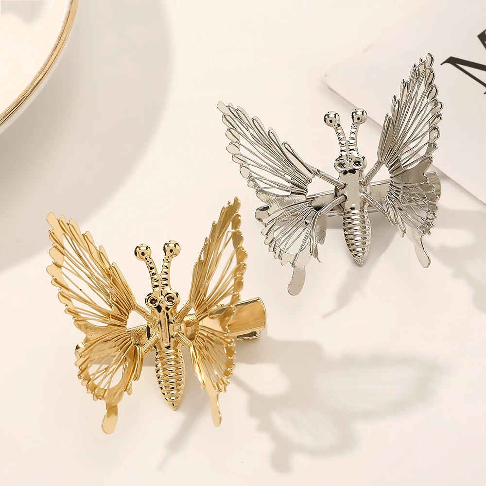 Latest design butterfly clips hair accessories Gold Plated Metal hair clip Spring linked movable Butterfly Hair clip