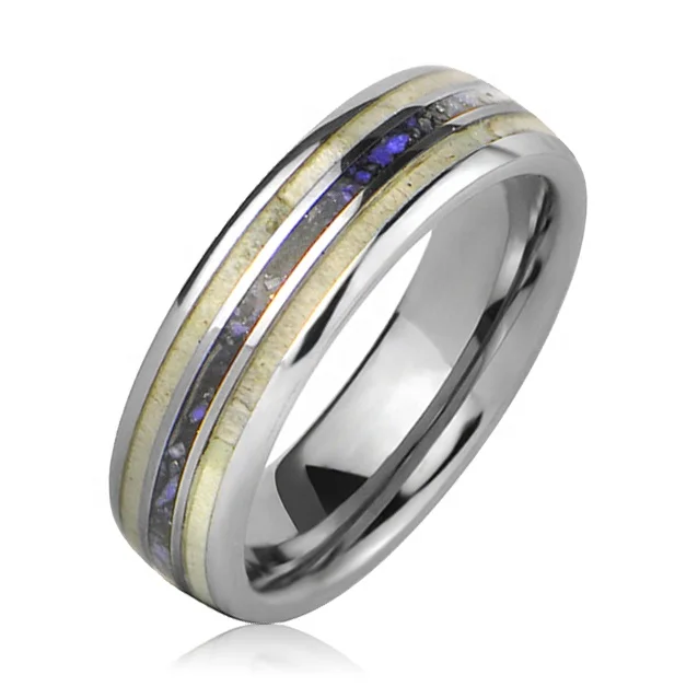 Natural Deer Antler and Lapis Lazuli Ring Tungsten Wedding Rings for Men and Women
