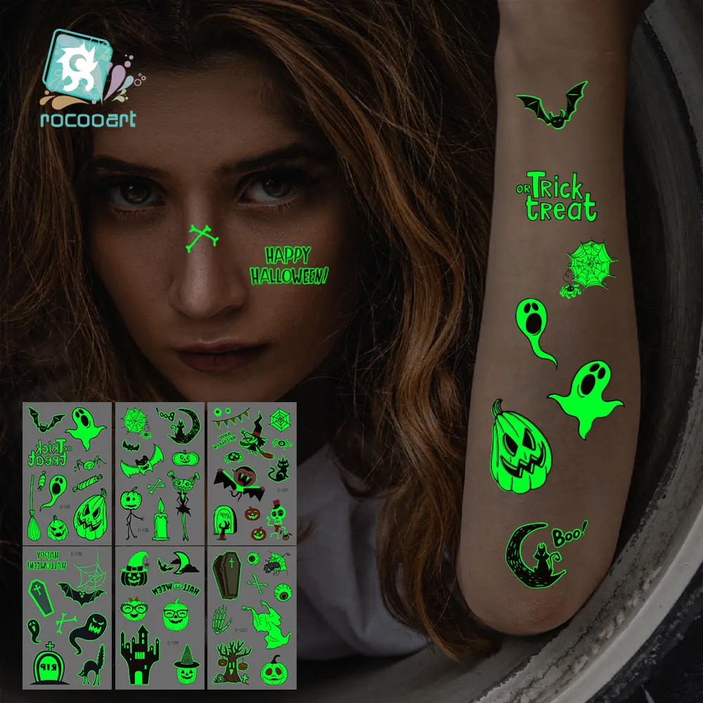 Glowing In The Dark Halloween Party Supplies, Luminous Halloween Bat Temporary Tattoos for Kids Birthday Party Decorations