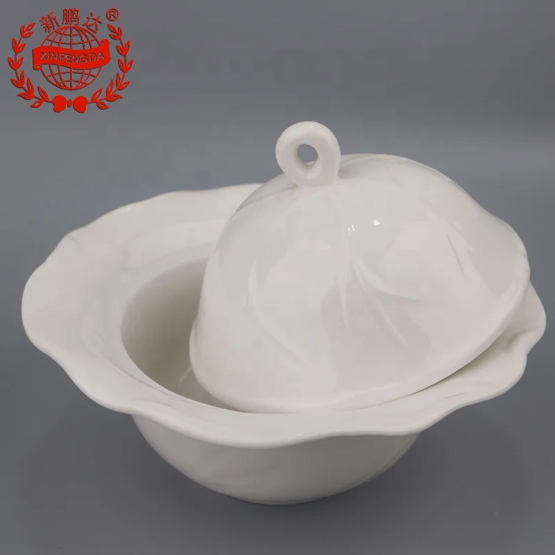 Hot Sale Super White Lotus-shaped stewed pot with LID Ceramic Soup Bowl with Lid