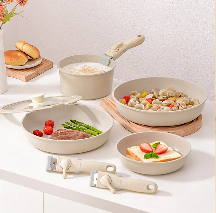 New product medical stone set pot detachable non-stick pot set composite pot bottom induction cooker microwave oven available