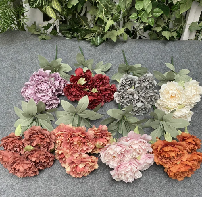 High quality party colorful long stemmed head crepe paper flower artificial peony