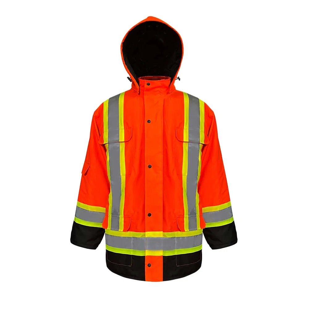 HCLITE Canadian Style Cross Hi Vis Parka Winter Orange Reflective Security Jacket Reflective