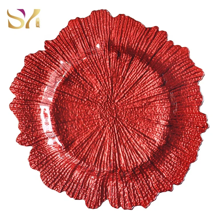 
Wedding party gold rim clear glass charger plate for table decoration 