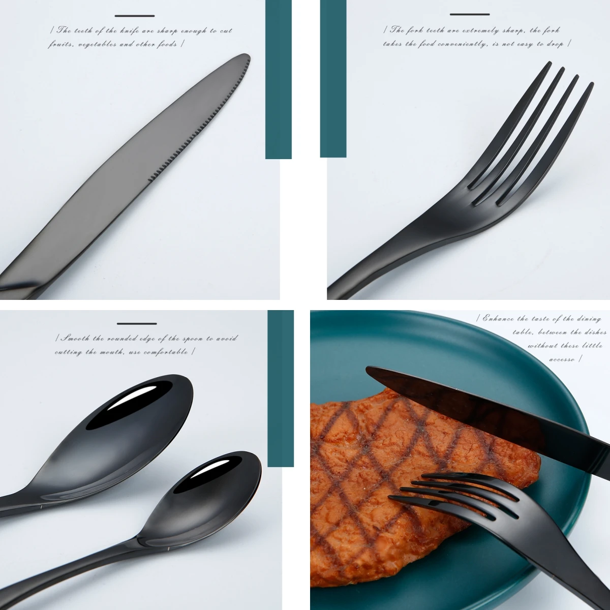 Luxury Mirror Knife Fork Spoon Kaya Black Stainless Steel Cutlery Set For Restaurant