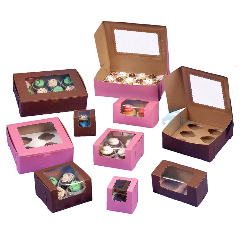 Wholesale Recycled Custom Printed  Take Away Kraft Paper Brown Craft Donut Cake Packaging Box